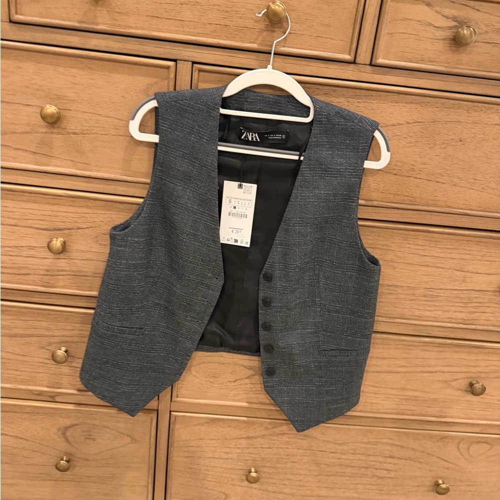 Zara Gray Checked Waistcoat with Black Lining